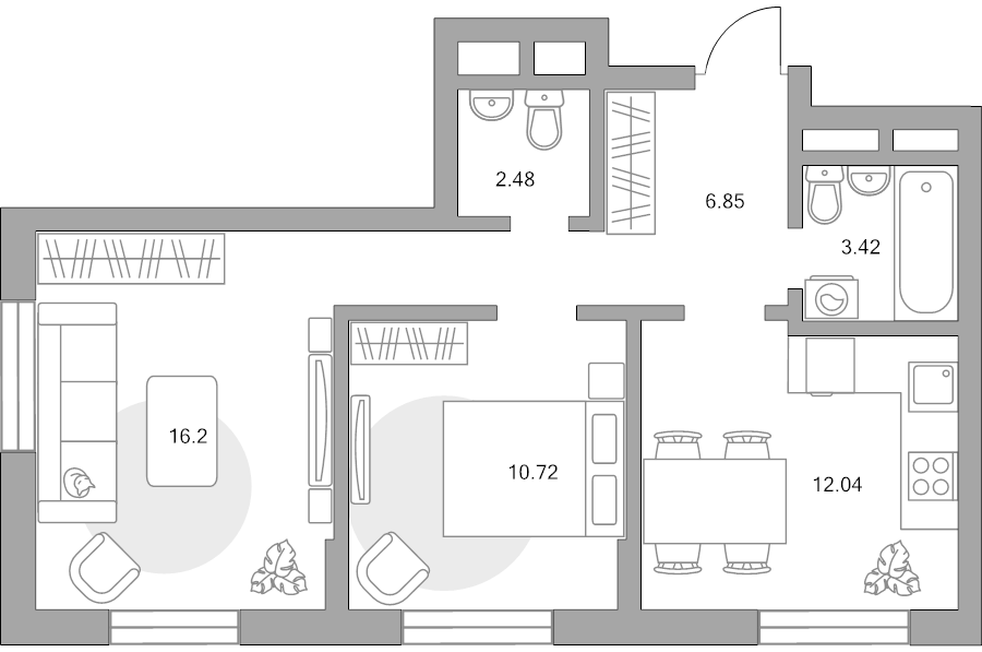 2 ккв 51,7 м²