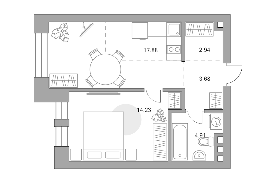 2 ккв (Евро) 43,6 м²