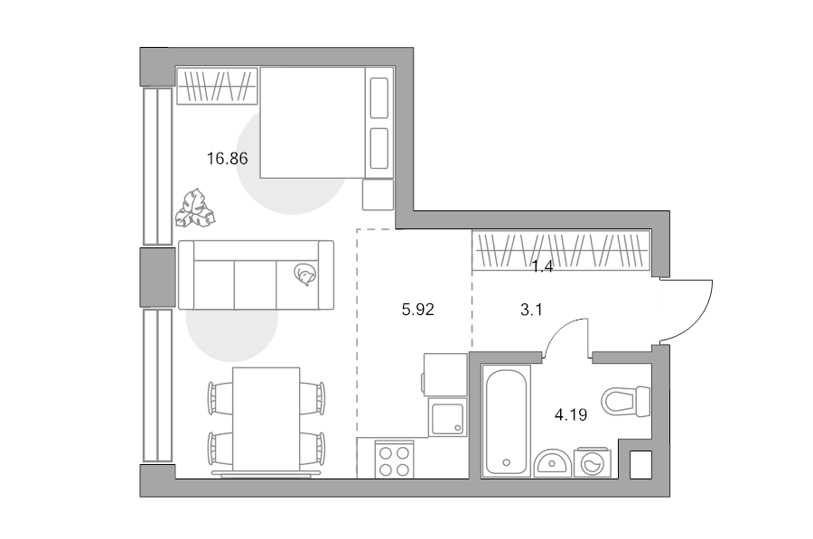 Студия 31,5 м²