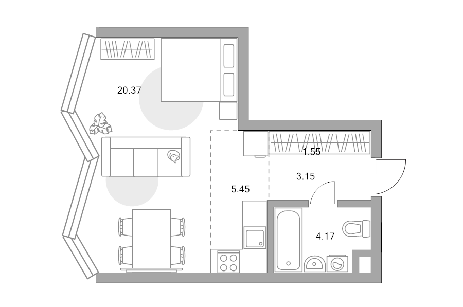 Студия 34,7 м²
