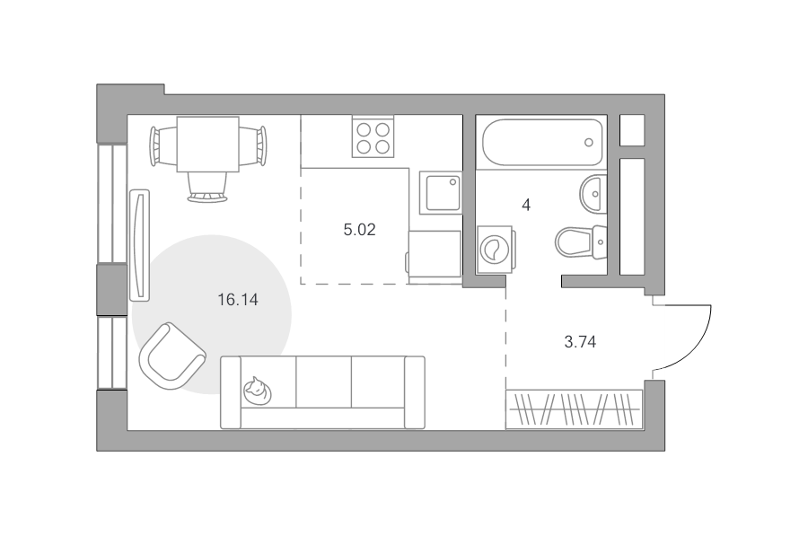 Студия 28,9 м²