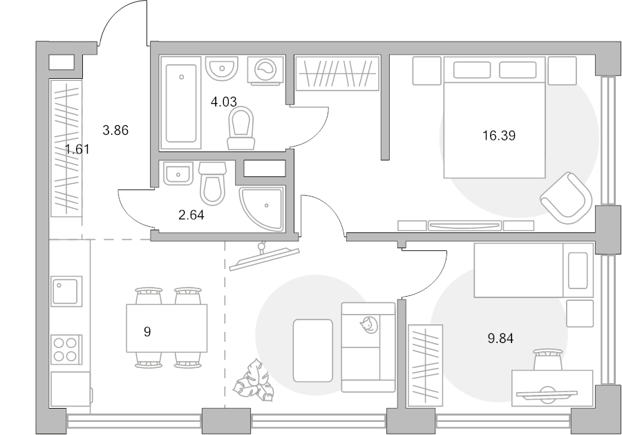 3 ккв (Евро) 56,4 м²