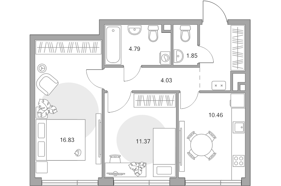 2 ккв 54,5 м²