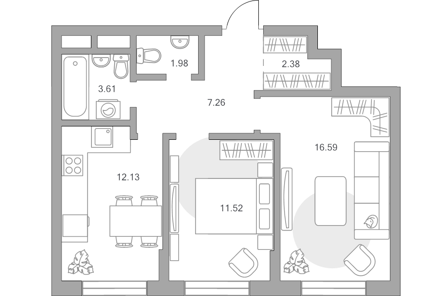 2 ккв 55,5 м²