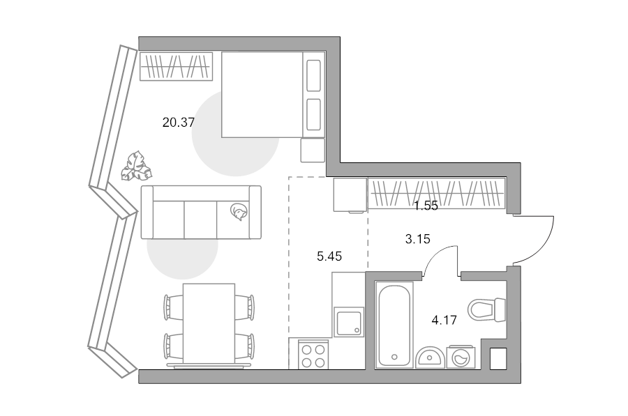Студия 34,7 м²