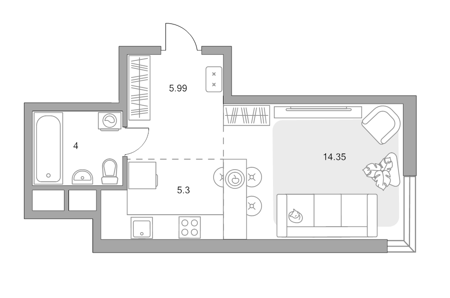 Студия 29,6 м²