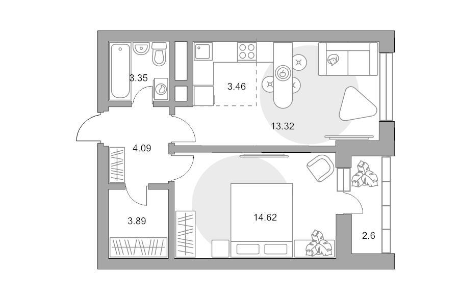 2 ккв (Евро) 45,3 м²