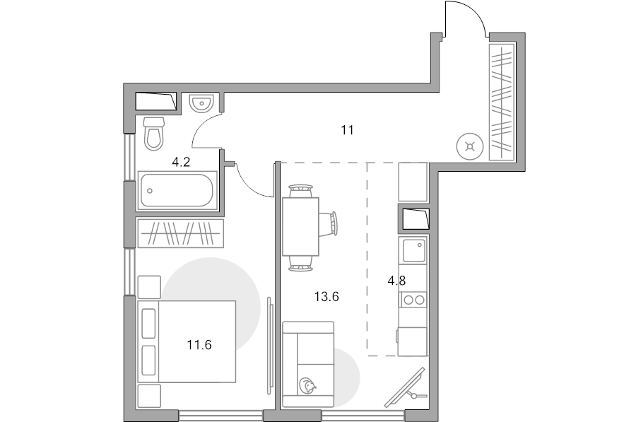 2 ккв (Евро) 45,2 м²