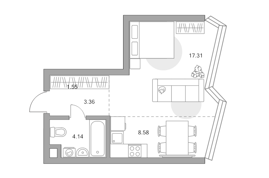 Студия 34,9 м²