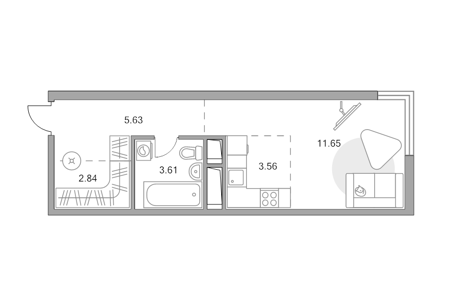 Студия 27,3 м²