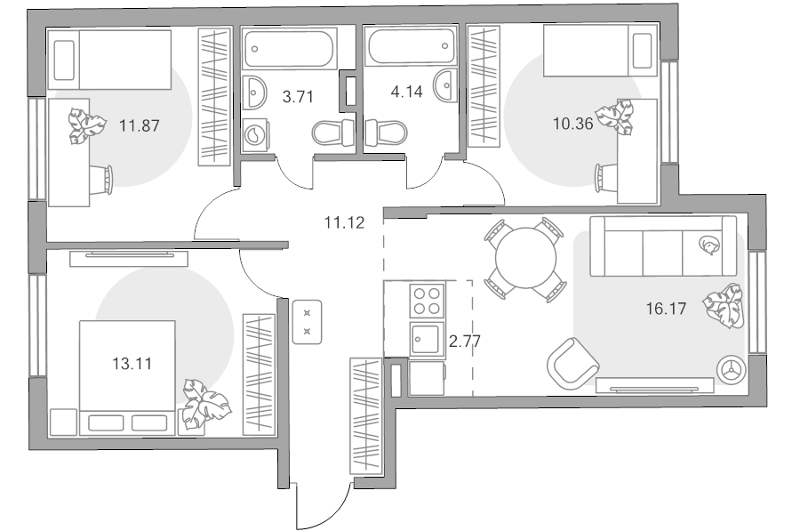 4 ккв (Евро) 73,3 м²