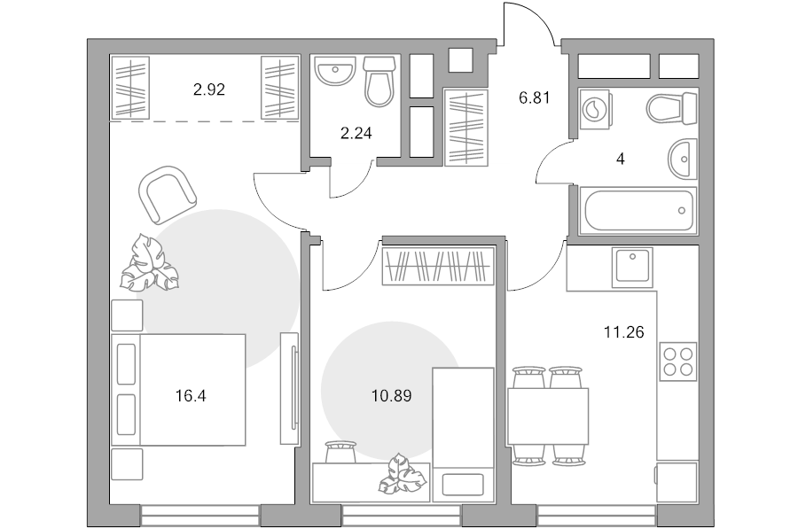2 ккв 54,5 м²