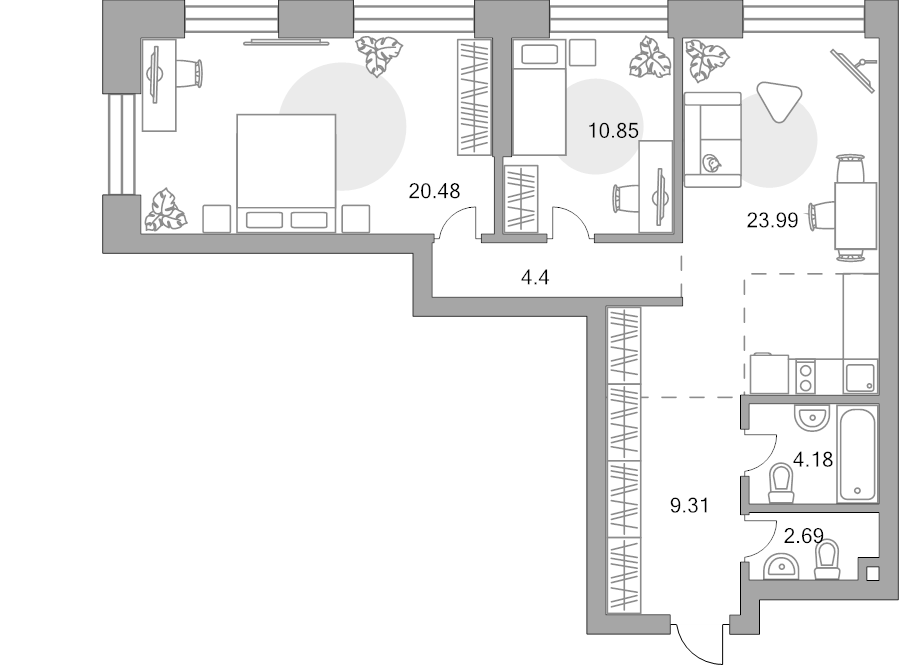 3 ккв (Евро) 75,9 м²