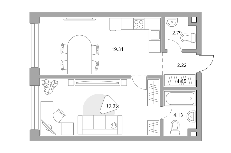 2 ккв (Евро) 48,8 м²