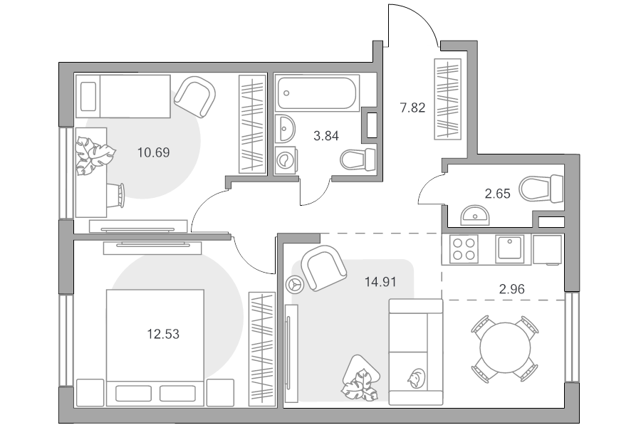 3 ккв (Евро) 55,4 м²