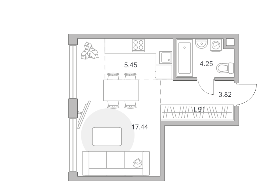 Студия 32,9 м²
