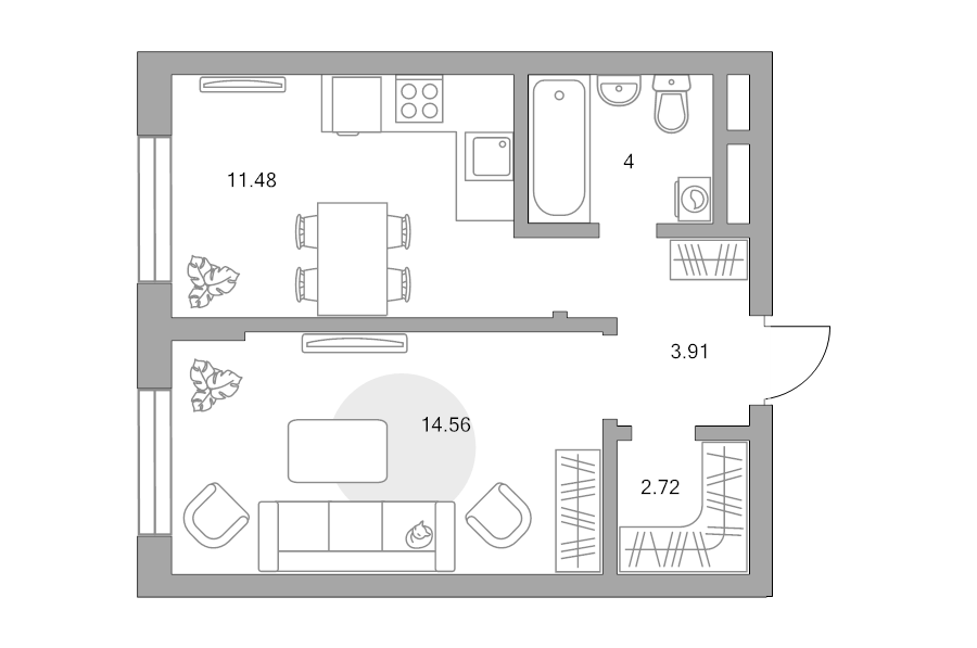 1 ккв 36,7 м²