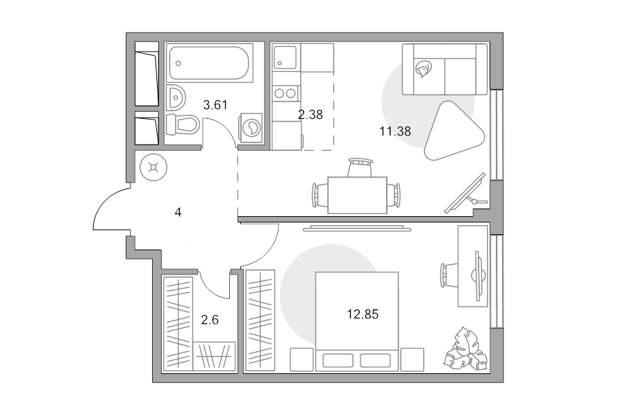 1 ккв 36,8 м²