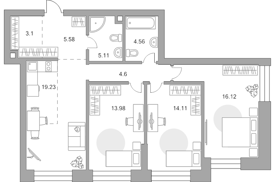 4 ккв (Евро) 86,4 м²