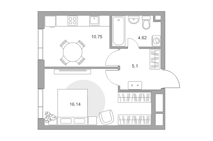 1 ккв 36,6 м²
