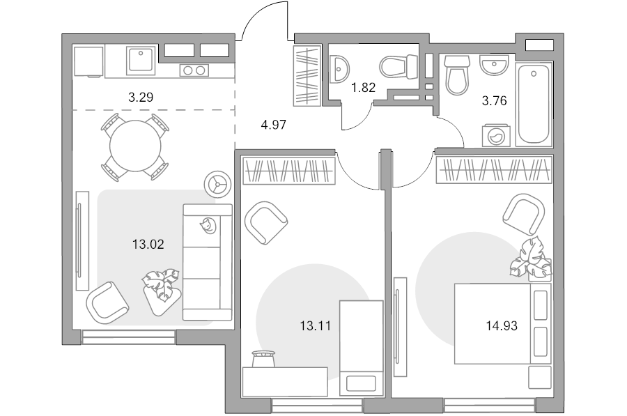 3 ккв (Евро) 54,9 м²