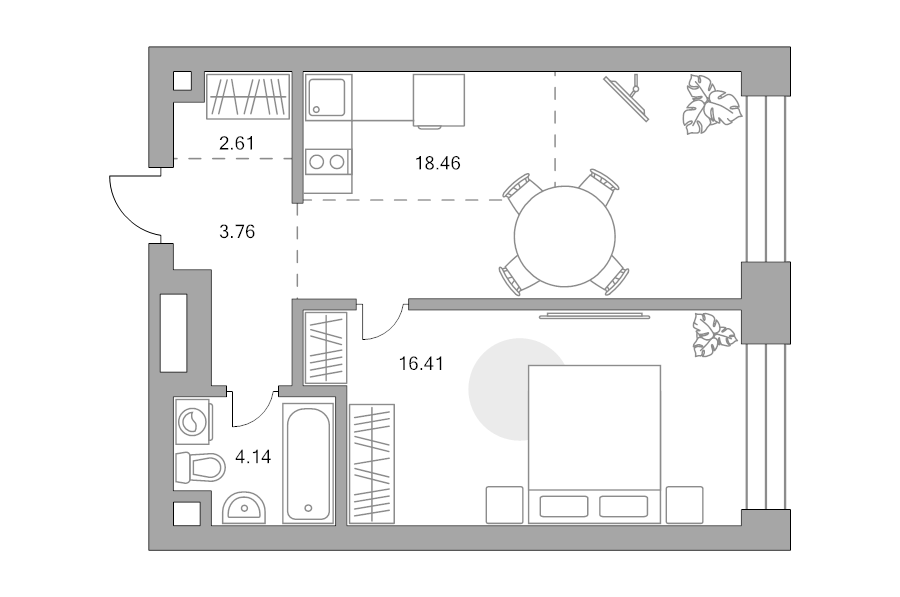 2 ккв (Евро) 45,4 м²