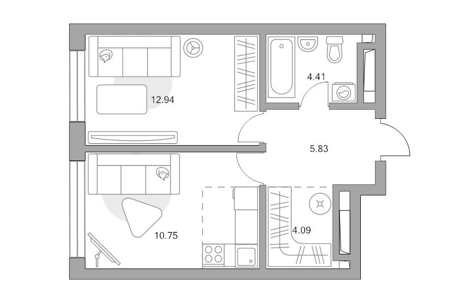 1 ккв 41,2 м²
