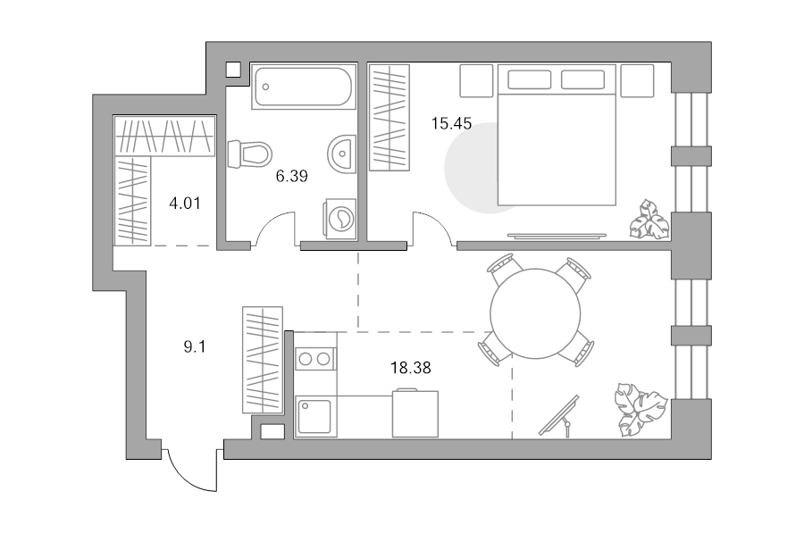 2 ккв (Евро) 53,3 м²