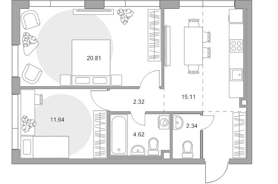 2 ккв 60,6 м²