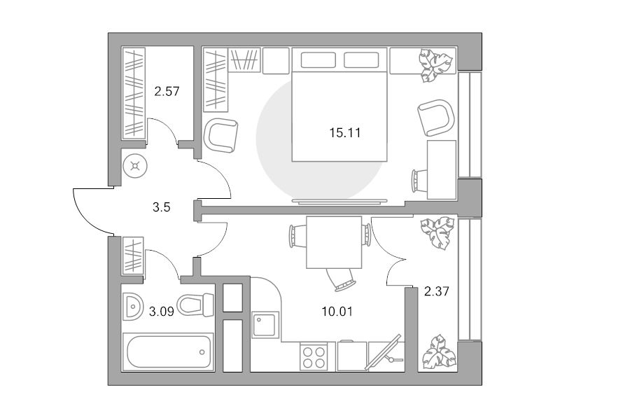 1 ккв 36,7 м²