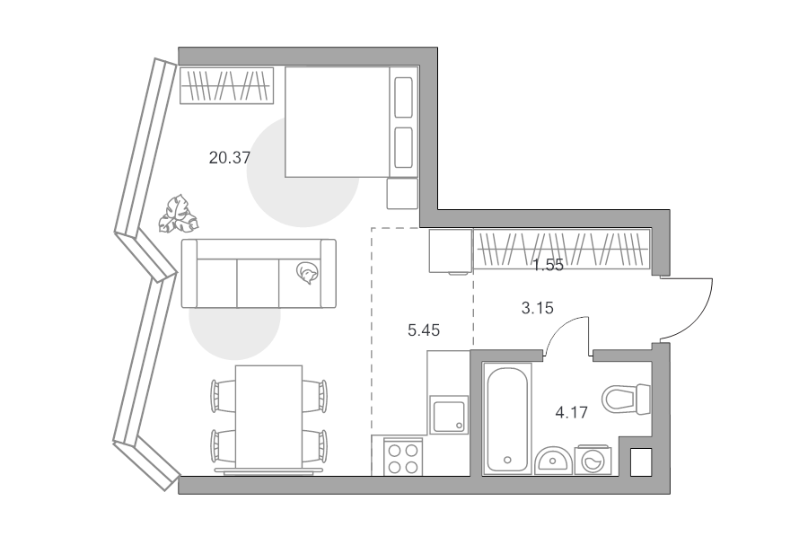 Студия 34,7 м²