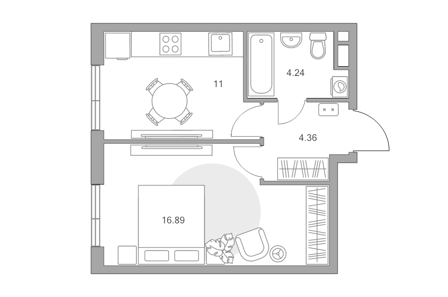 1 ккв 36,5 м²