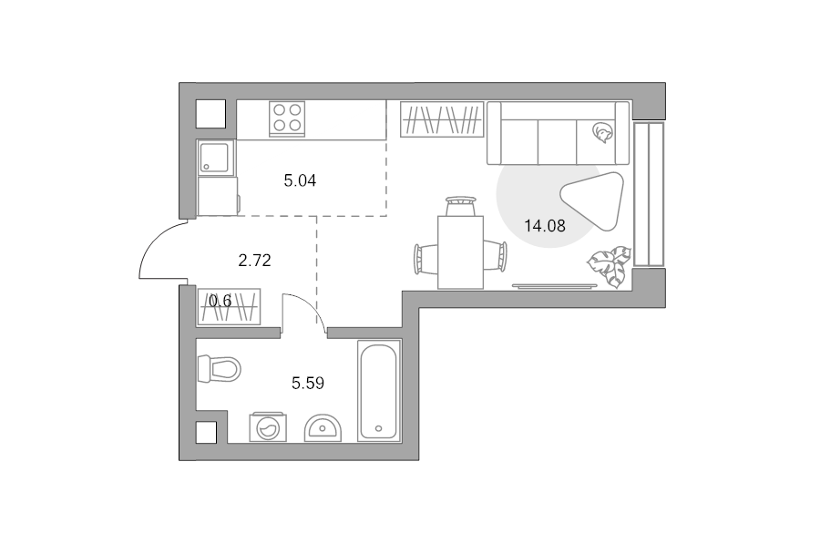 Студия 28 м²