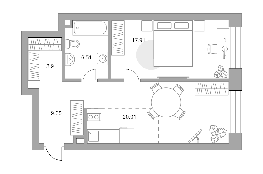 2 ккв (Евро) 58,3 м²