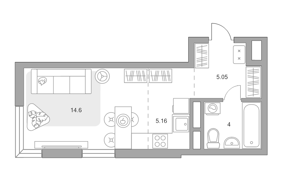 Студия 28,8 м²