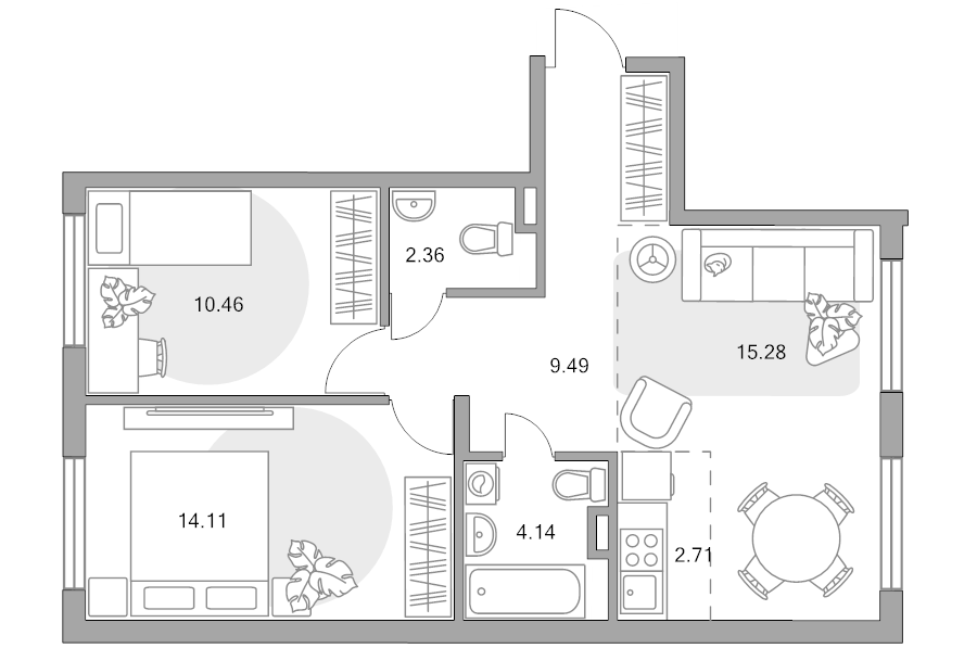 3 ккв (Евро) 58,6 м²