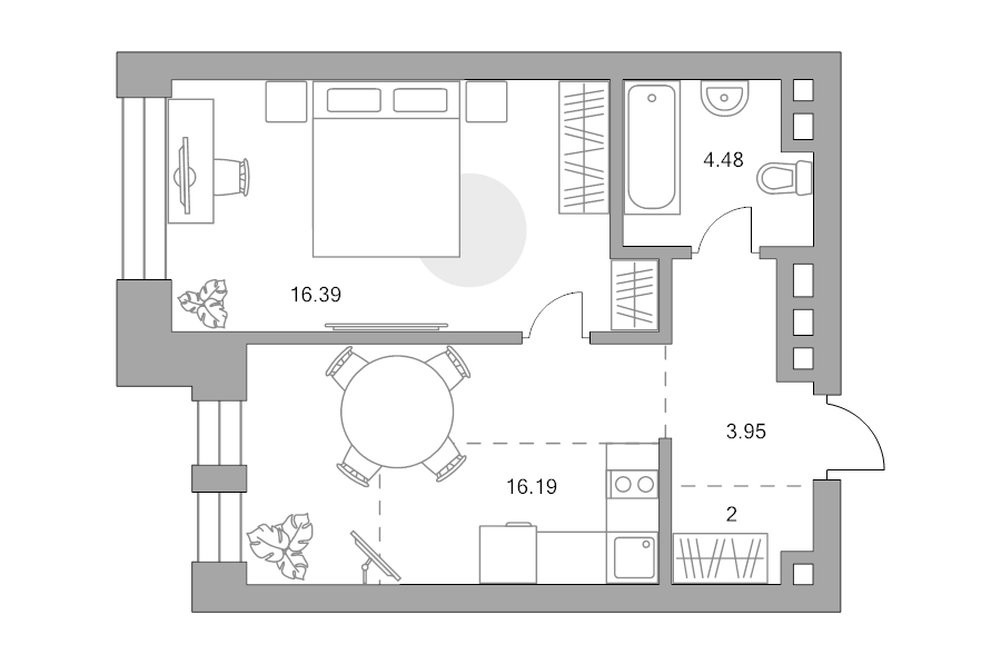 2 ккв (Евро) 43 м²