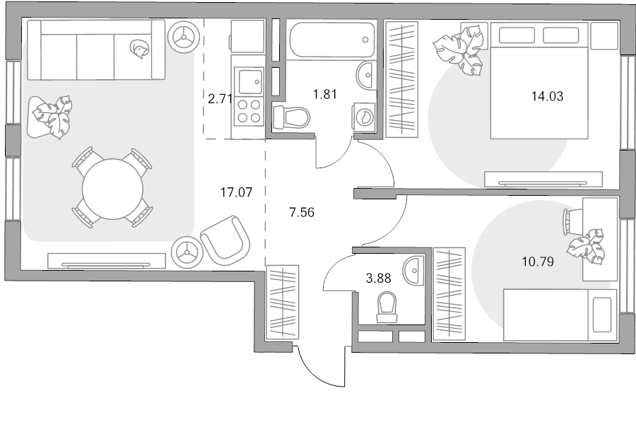 3 ккв (Евро) 57,9 м²
