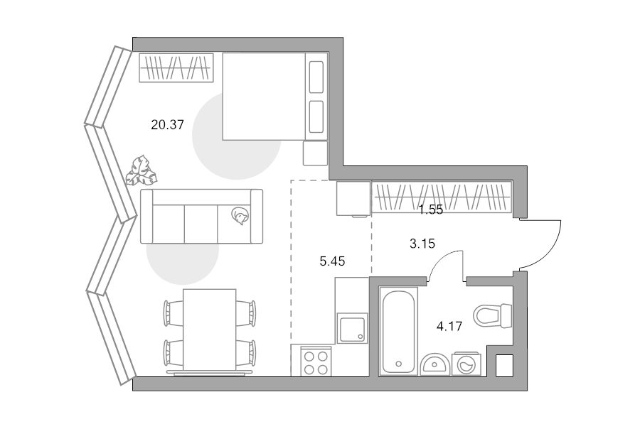 Студия 34,7 м²