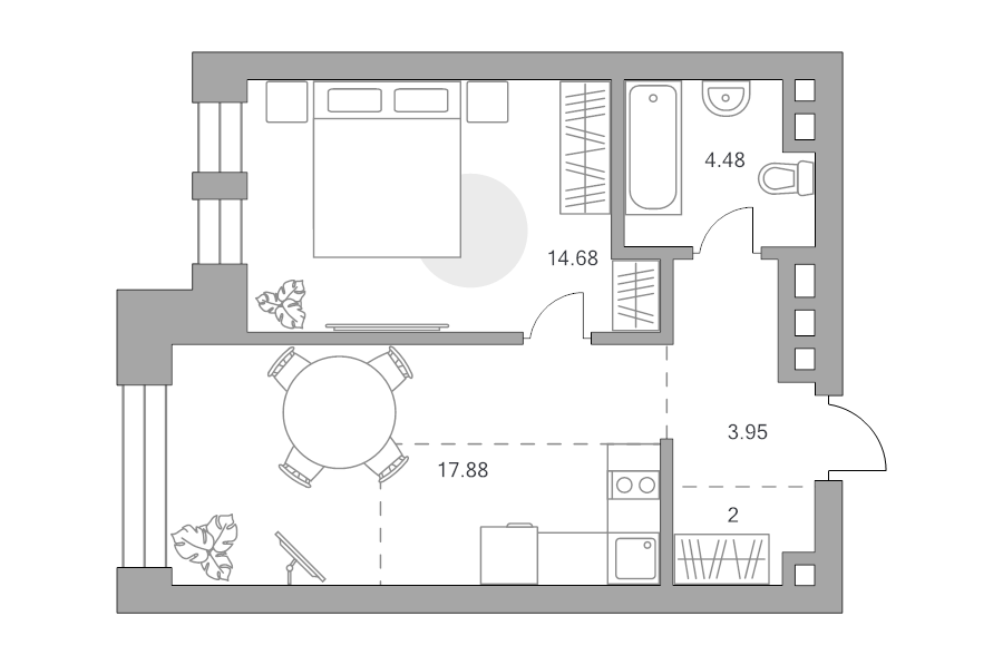 2 ккв (Евро) 43 м²
