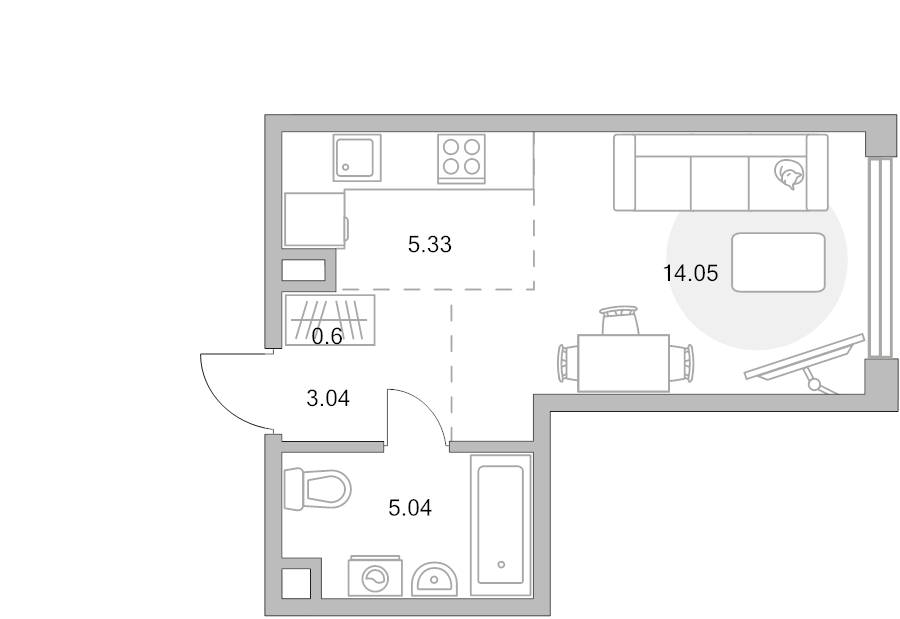 Студия 28,1 м²
