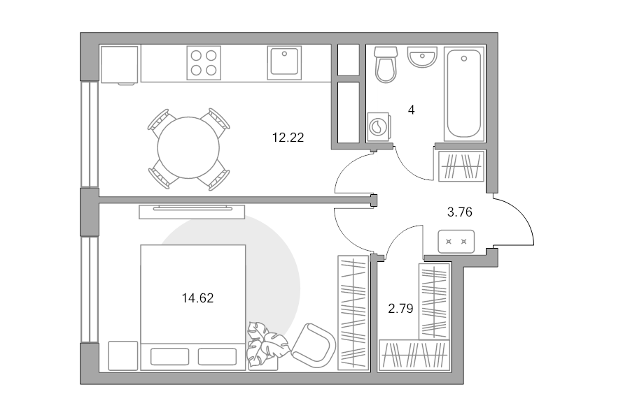 1 ккв 37,4 м²