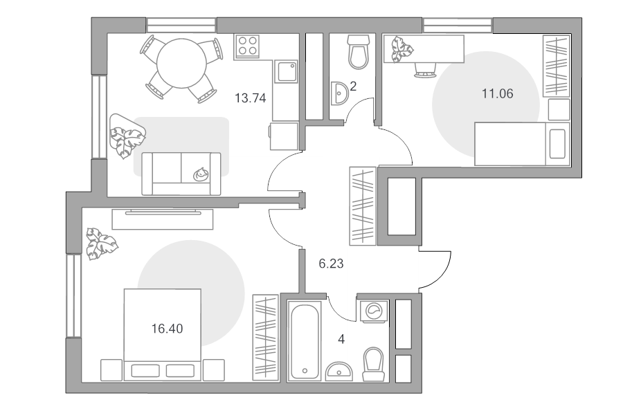 2 ккв 53,4 м²
