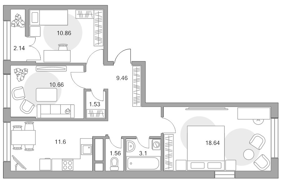 3 ккв 69,6 м²