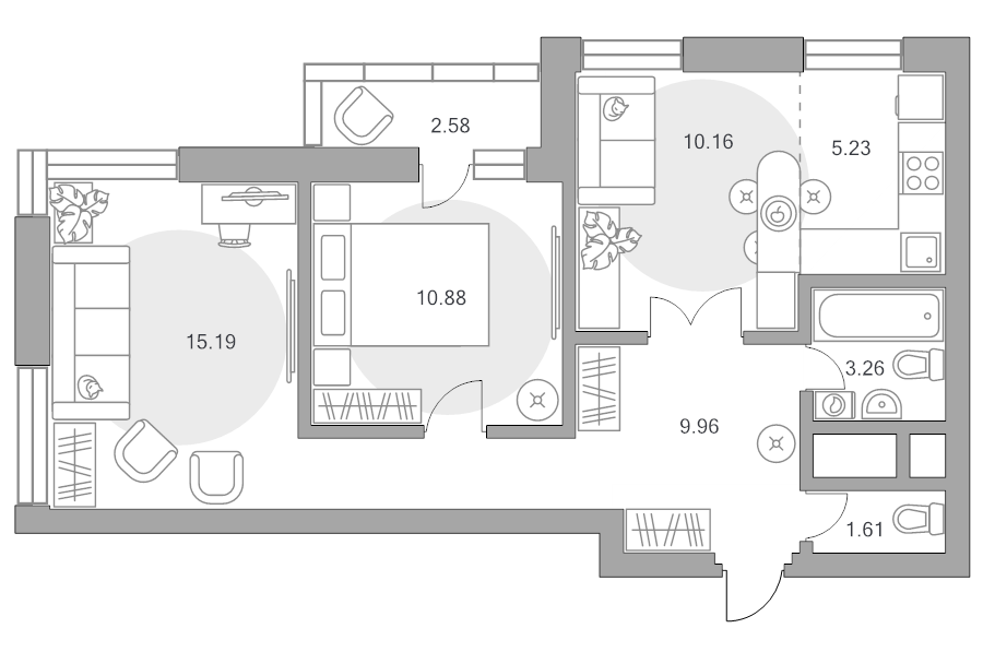 3 ккв (Евро) 58,9 м²