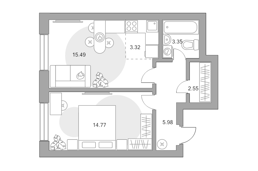 2 ккв (Евро) 45,5 м²