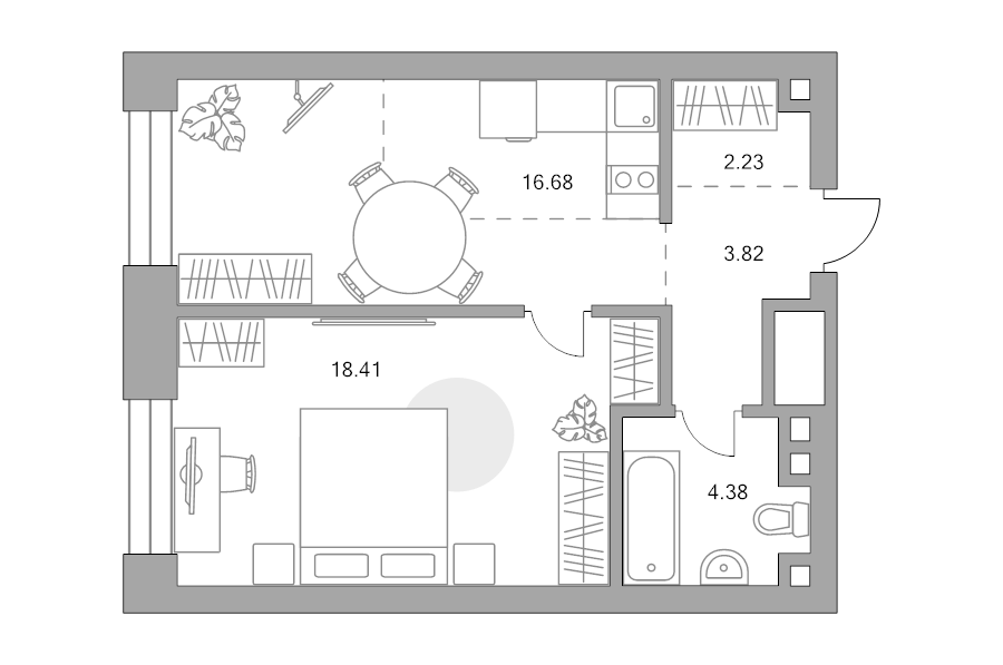 2 ккв (Евро) 45,5 м²