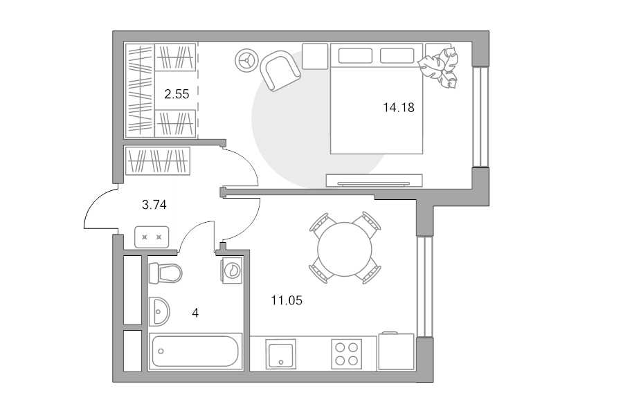 1 ккв 35,5 м²