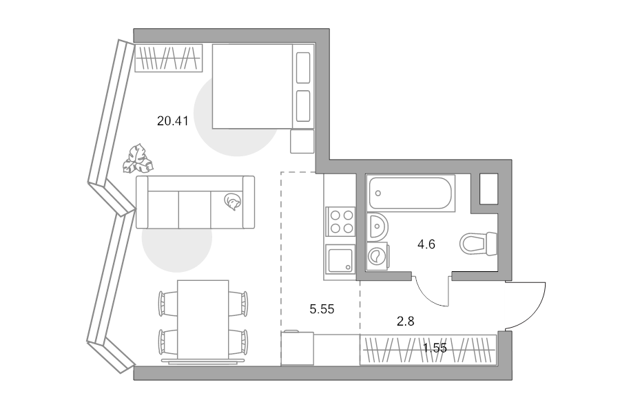 Студия 34,9 м²