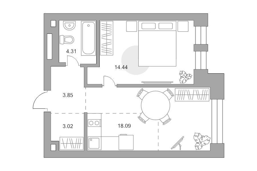 2 ккв (Евро) 43,7 м²